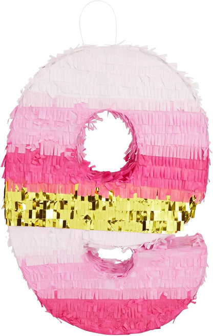 Number 5 Pinata, Pink and Gold Foil for Girls 5th Birthday Party Decorations (Small, 16.5 x 11.6 x 3 In)