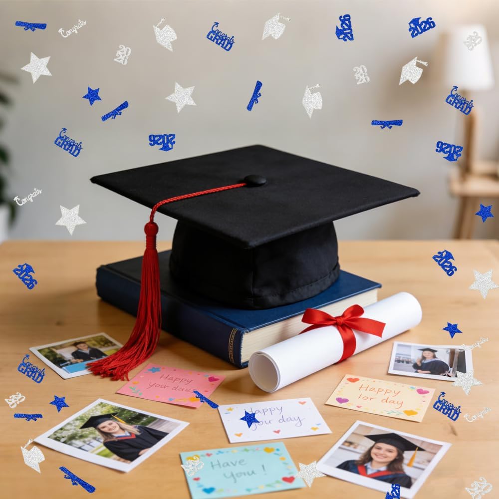 Black Gold Graduation Confetti Class of 2026 Black Graduation Cap, 200Pcs Glitter Stars Confetti Sprinkles, Table Congrats Grad Confetti for Graduation Party Table Decorations