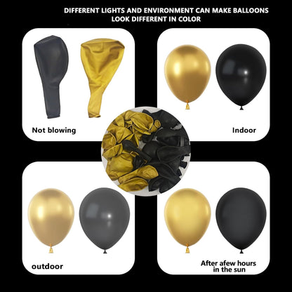 Black and Gold Balloons Garland Arch Kit, 134pcs Black and Metallic Gold Balloons with Different Size for 2026 Graduation Decorations, New Year, Birthday, Anniversary Party Decorations