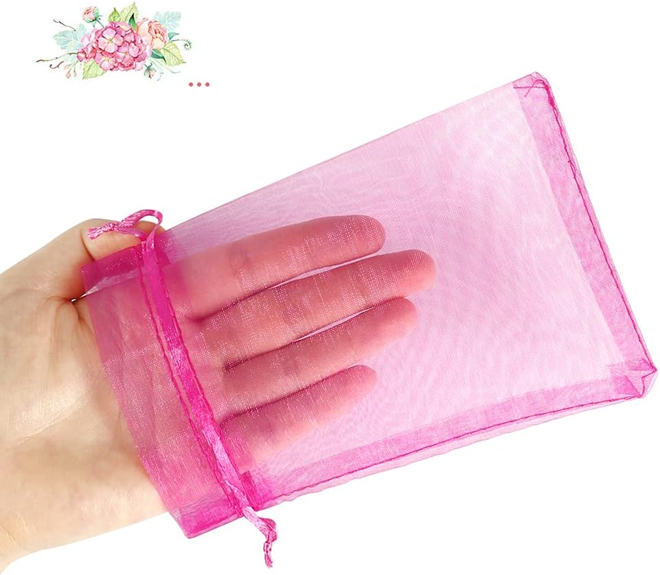 HRX Package 100pcs White Organza Bags, 4x6 inch Mesh Bags Drawstring Gift Bags Jewelry Pouches for Candy Wedding Favors Christmas