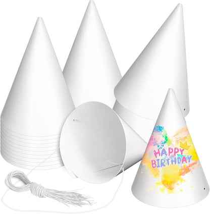 WEOXPR White Paper Party Hats for Birthday,Decorative Bulk Cone Hat for Adults Art DIY, Halloween Supplies（10/20/40/60）
