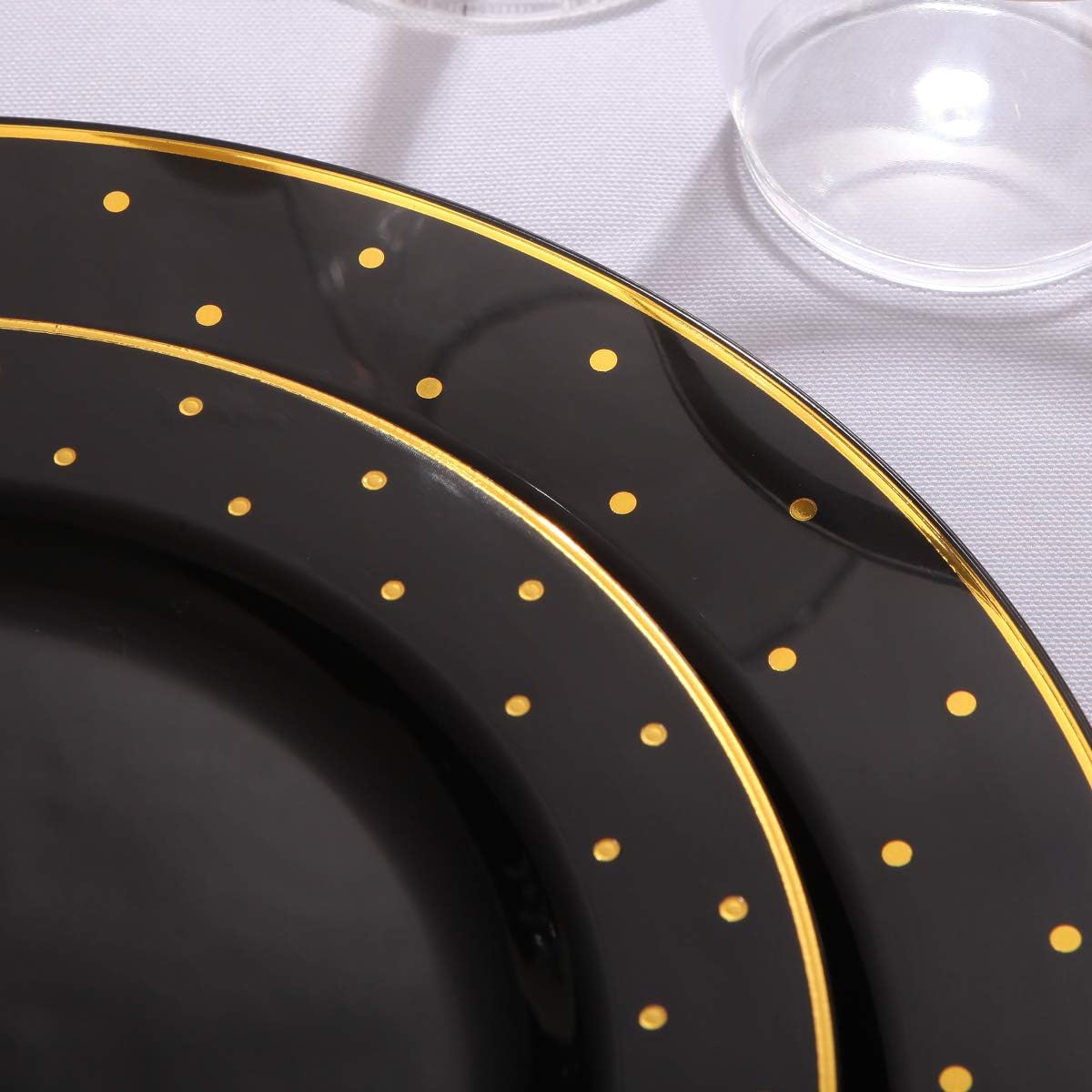 I00000 102 Pieces Gold Plastic Plates, Disposable Party Plates White Gold Rim, 51 Disposable Gold Dinner Plates 10.25 Inch and 51 Disposable Dessert Appetizer Elegant Fancy Wedding Plates 7.5 Inch