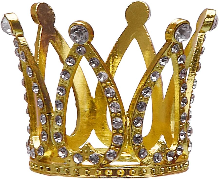 2Pcs Mini Infant Crown Baby Princess Tiara Cake Topper Crystal Rhinestone Small Gold Cupcake Crown for Newborn Photo Prop Royal Prince Themed Birthday Wedding Christmas Party Decorations