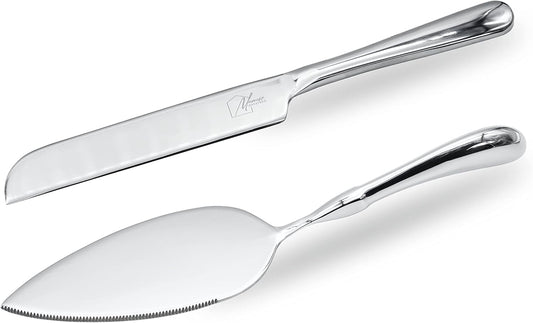 Cake Knife And Cake Server Set - Stylish, Classic, Sturdy - Fit For All Occasions - Wedding, Birthday, Everyday Use - Stainless Steel With Ergonomic Handle