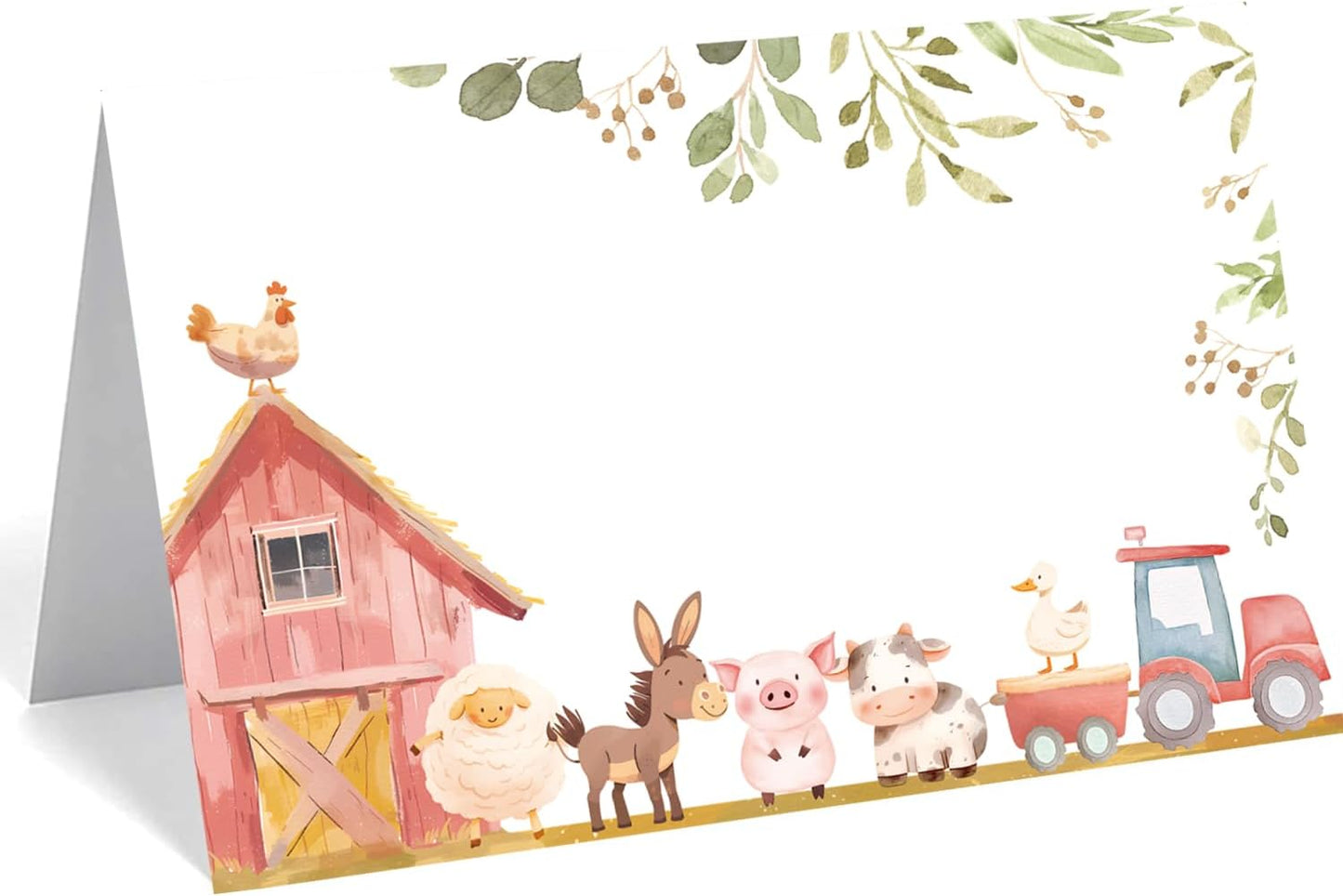 24 Pcs Farm Animals Place Cards, Barn Animals Themed Buffet Food Labels and Tent Name Cards for Baby Shower and Birthday Party Table Setting Decorations Supplies (Red)