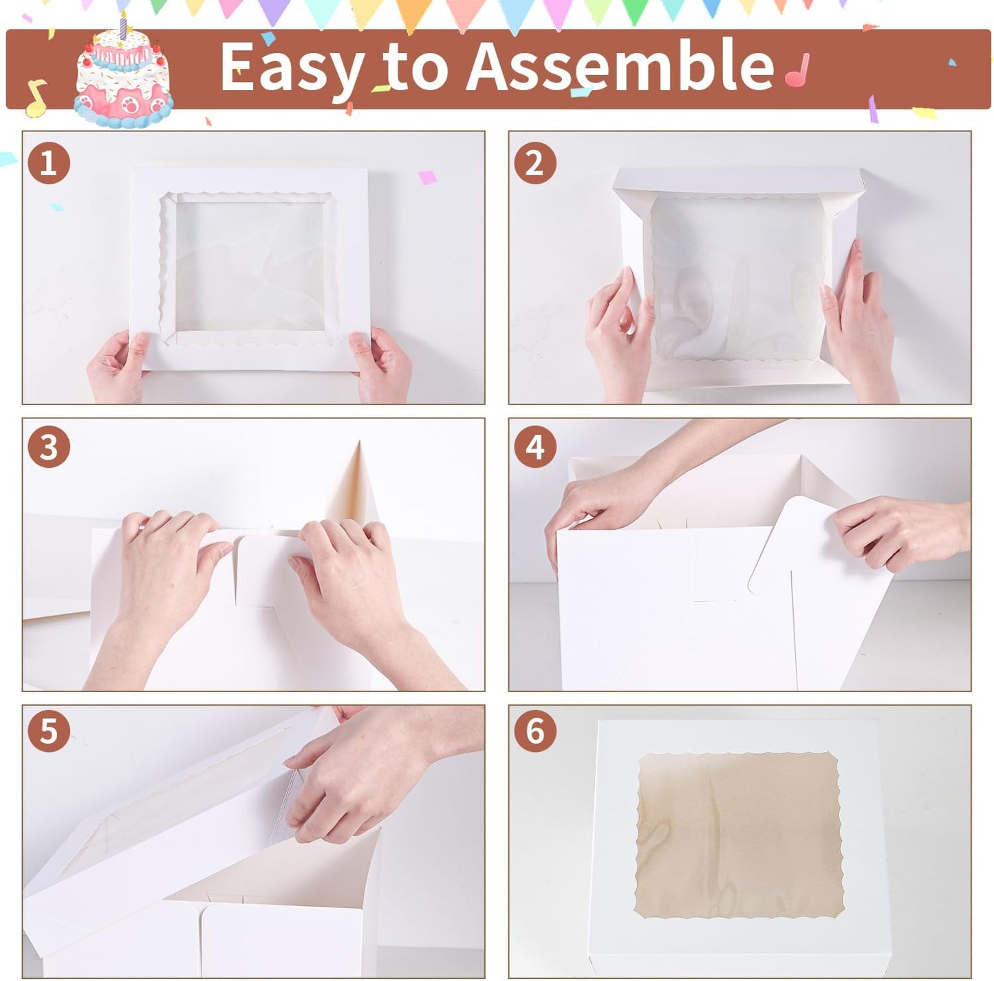 16pcs 8x8x8 Inches Cake Boxes,8pcs White Bakery Boxes with Window and 8pcs Boards,Cajas storage for 8 inch Cake box, Disposable Pie Box, Father's Day,Wedding, Birthday, Party