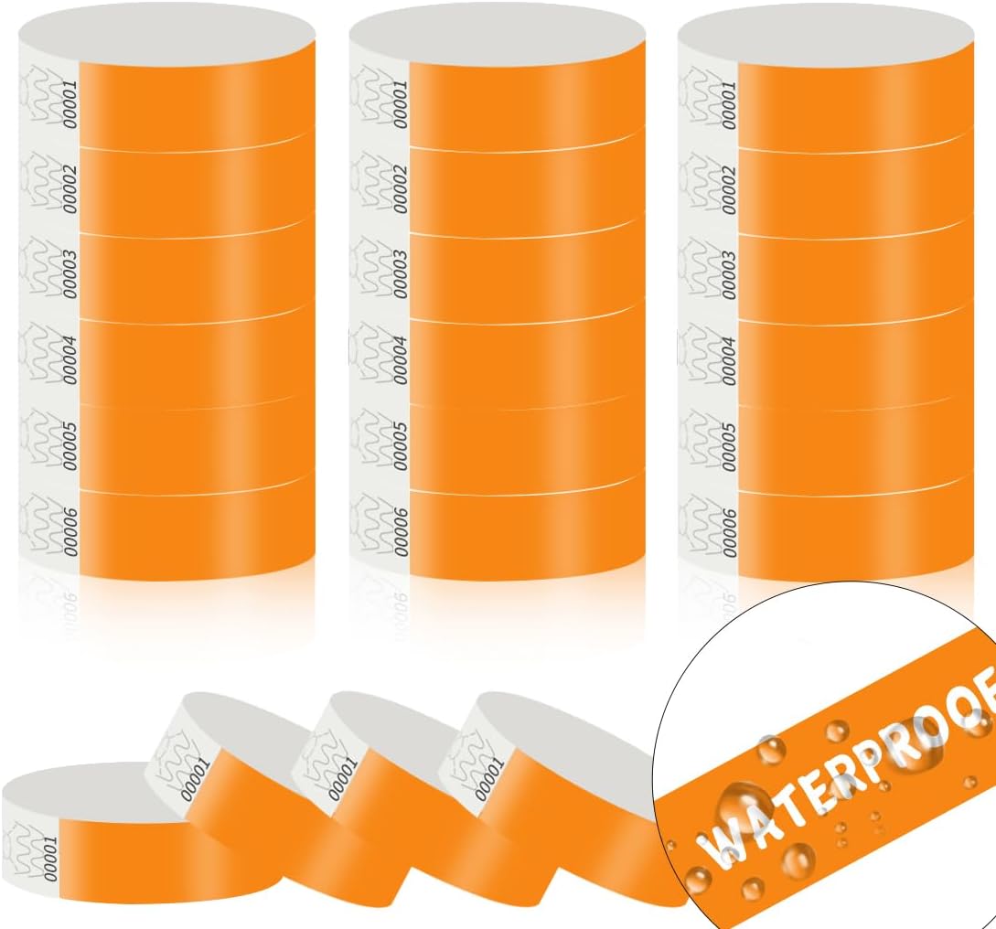 300 Pack Paper Wrist Bands for Events Waterproof Wristbands Lightweight Festival Identification Arm Bands Neon Adhesive Event Bracelets for Party（Black）