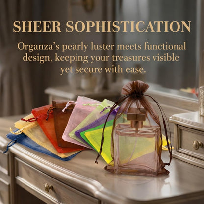 Hopttreely 100PCS Premium Sheer Organza Bags, White Wedding Favor Bags with Drawstring, 4x4.72 Jewelry Gift Bags for Party, Jewelry, Christmas, Mother's Day, Festival, Bathroom Soaps, Makeup Organza Favor Bags