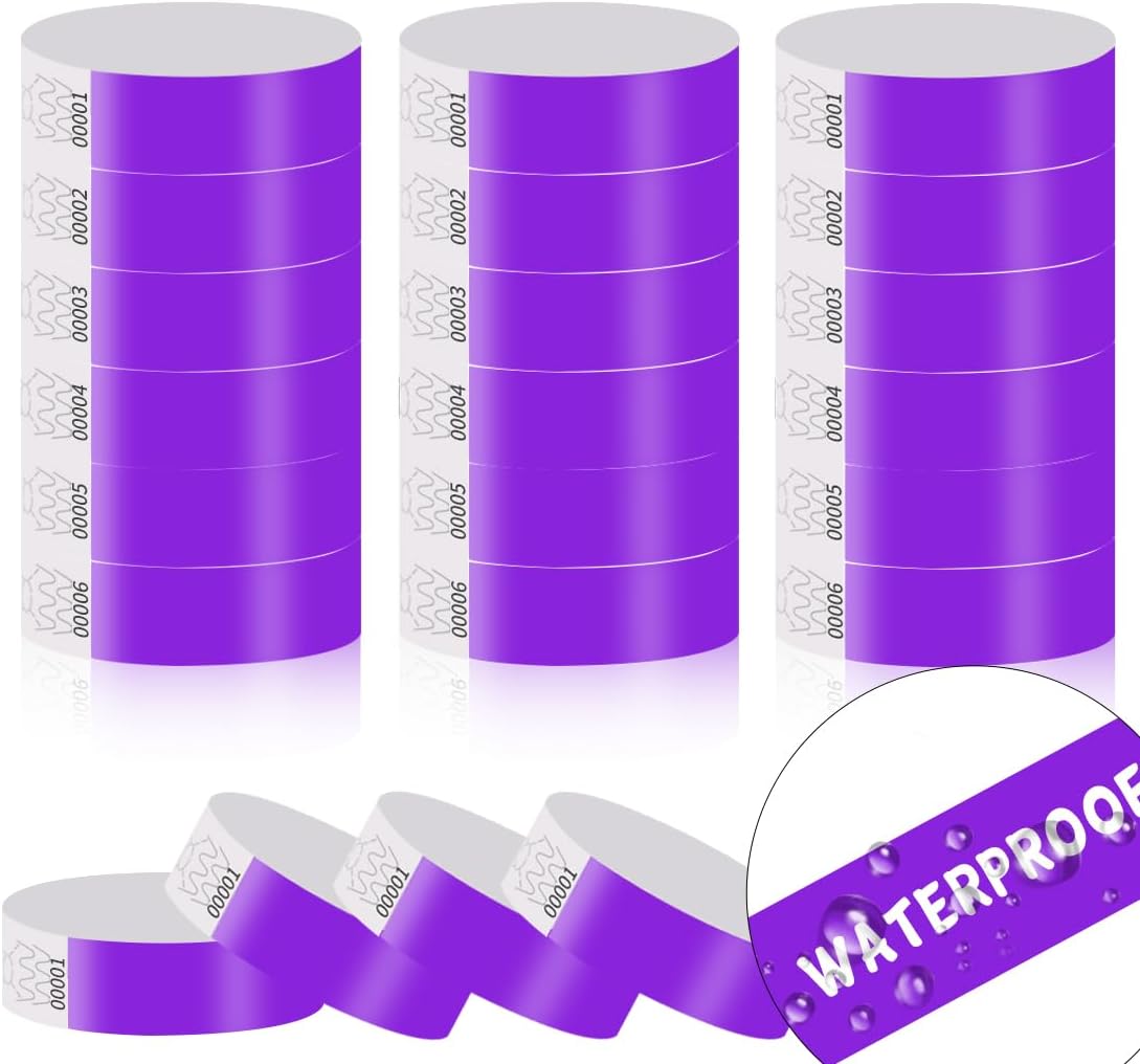 300 Pack Paper Wrist Bands for Events Waterproof Wristbands Lightweight Festival Identification Arm Bands Neon Adhesive Event Bracelets for Party（Black）