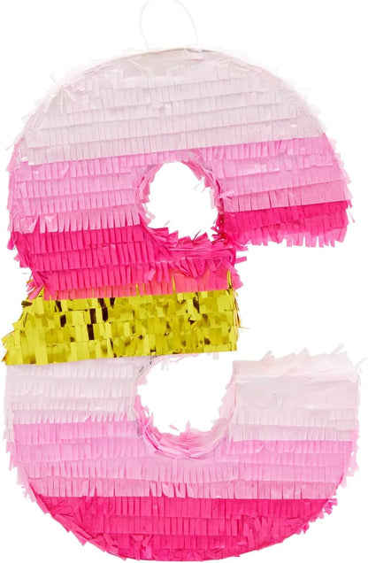 Number 5 Pinata, Pink and Gold Foil for Girls 5th Birthday Party Decorations (Small, 16.5 x 11.6 x 3 In)