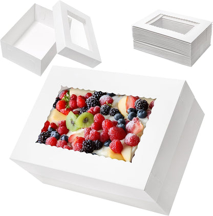 Mefleet 16pcs 14x10x6 Cake Boxes with Window Rectangle Quarter Sheet Bakery Boxes for Pastry Baking Cake, Cupcakes, Donuts, Cookies, Pie Treat Packaging White Large