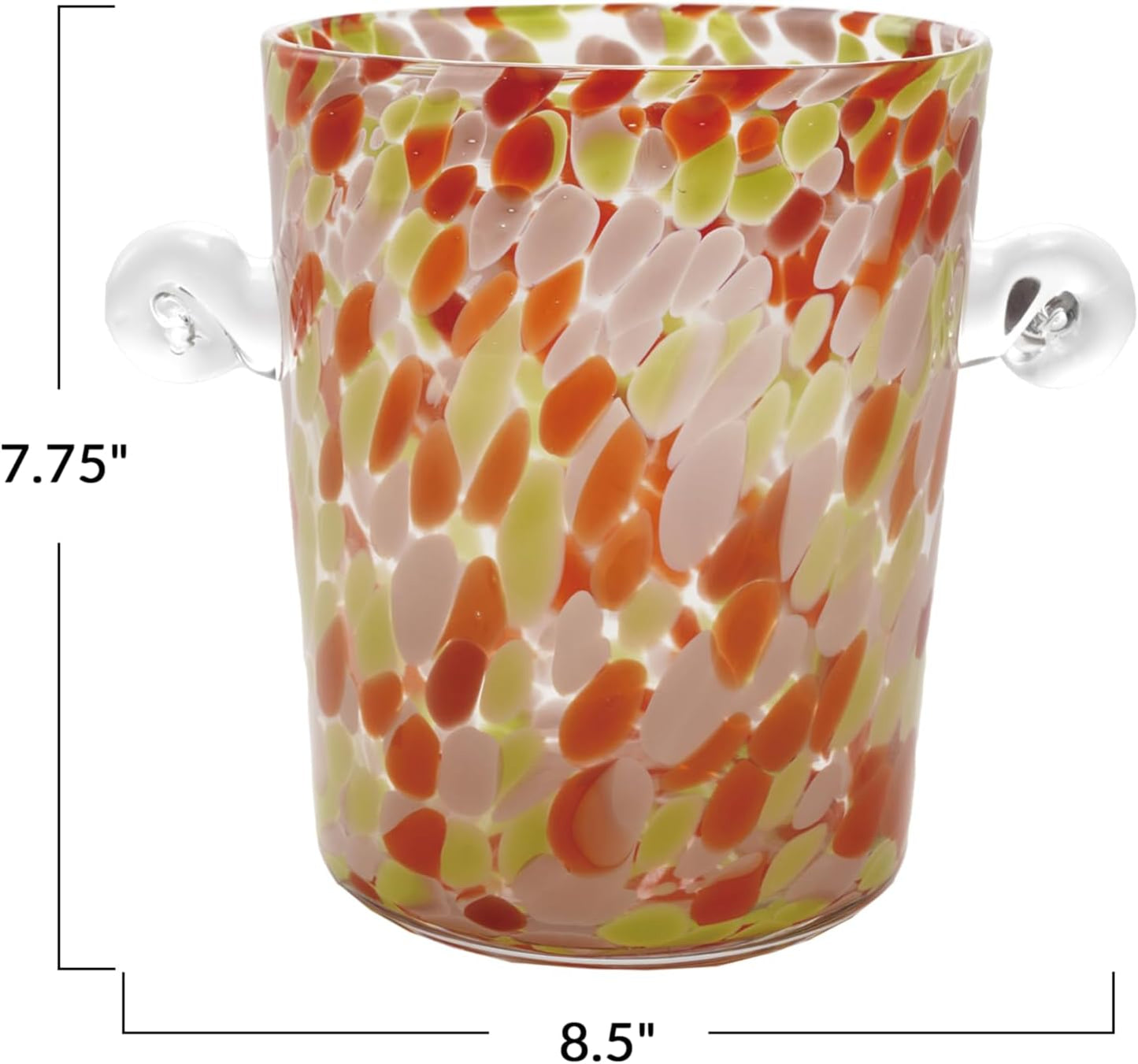 Creative Co-Op 32-Ounce Confetti Glass Ice Bucket with Handles, Yellow and Green