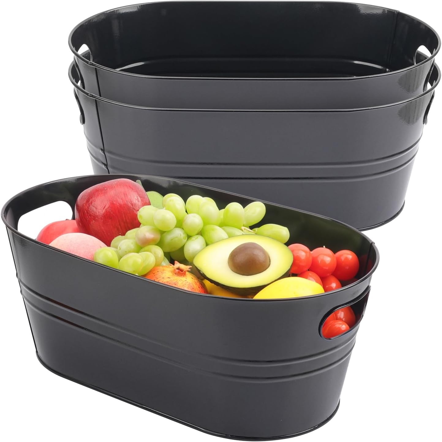 3 PCS 15.3 x 9 x 6 inches White Metal Galvanized Tub with Iron Handles, 3 Gallon Beverage Tubs for Parties, Large Ice Buckets for Beer, Wine, Cocktails & Outdoor Events
