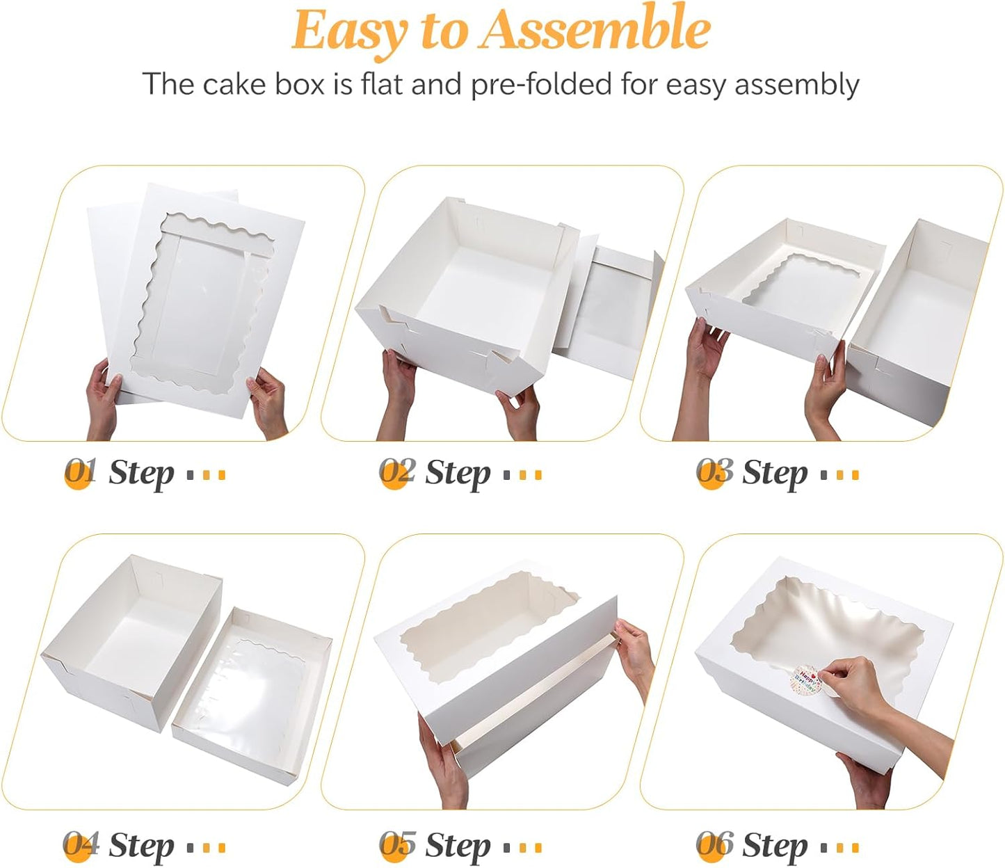 COTOPHER 50 Pcs Cake Boxes 8 Inch, 8x8x5 Inches Cake Containers (25 Boxes & 25 Boards), White Bakery Boxes with Windown for Cookies, Desserts, Cupcake, Pastries, Birthday, Wedding, Mother's Day
