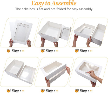 COTOPHER 50 Pcs Cake Boxes 8 Inch, 8x8x5 Inches Cake Containers (25 Boxes & 25 Boards), White Bakery Boxes with Windown for Cookies, Desserts, Cupcake, Pastries, Birthday, Wedding, Mother's Day
