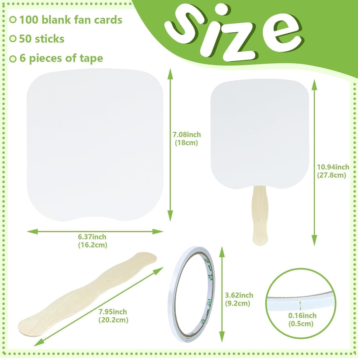 94 Pcs Church Fans Handheld Set, 60 Cardstock Paper Fans with 30 Wavy Wooden Sticks and 4 Rolls of Double-Sided Tape, Handheld Blank White Cardstock for DIY Crafting Painting Custom Fans