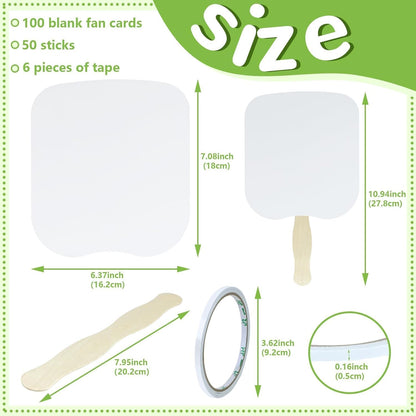 94 Pcs Church Fans Handheld Set, 60 Cardstock Paper Fans with 30 Wavy Wooden Sticks and 4 Rolls of Double-Sided Tape, Handheld Blank White Cardstock for DIY Crafting Painting Custom Fans