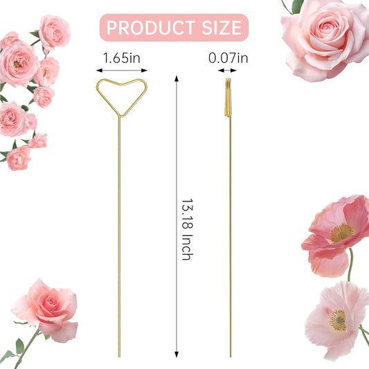 40 Packs Floral Card Holder Picks - Metal Gift Card Holder Sticks for Bouquets, Wedding Centerpieces, Photo Holder Sticks, Floral Picks for Cards, Picture Holders for Centerpieces, Heart-Shaped