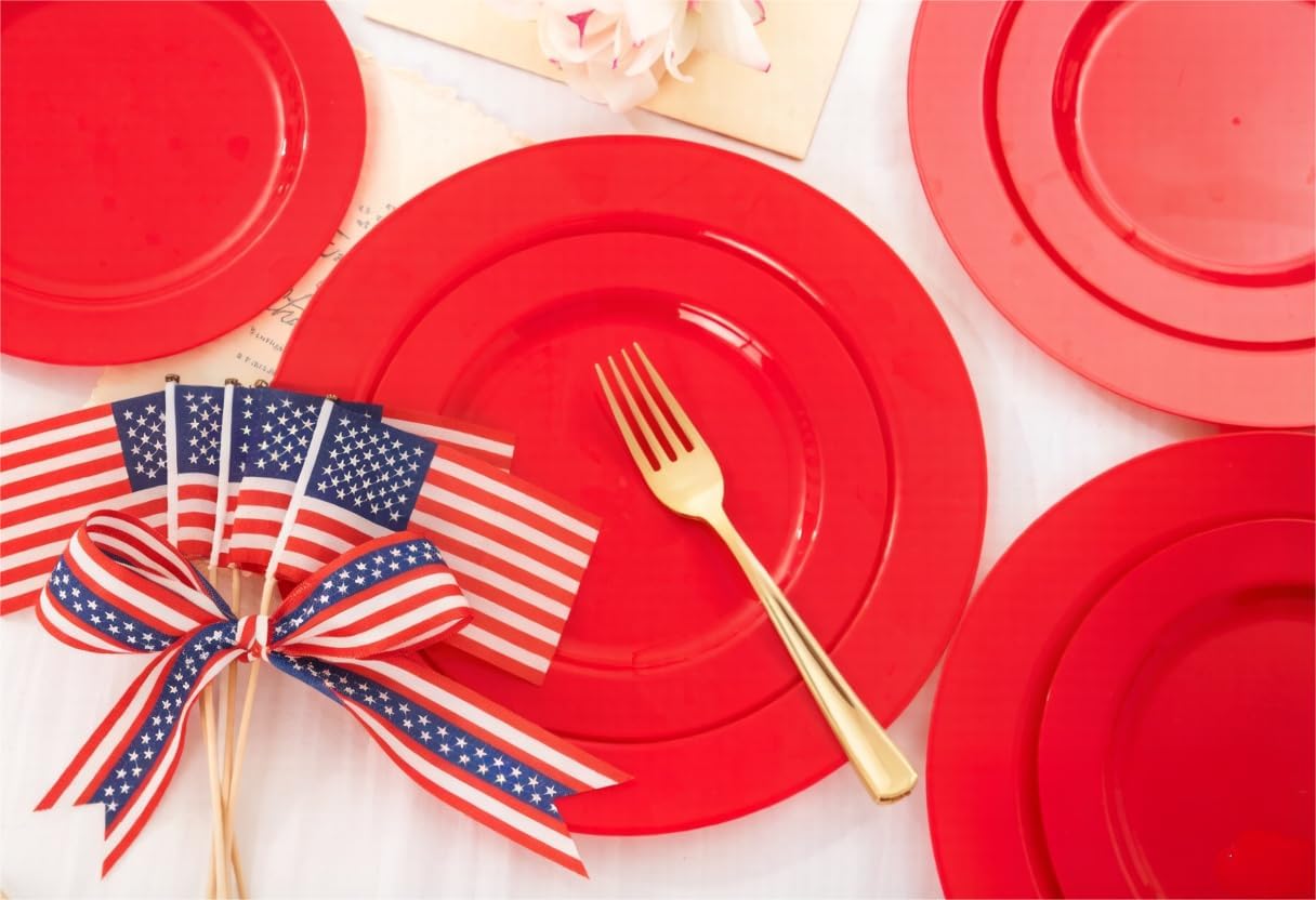 FLOWERCAT 60PCS White Plastic Plates - Heavy Duty White Disposable Plates for Mother's Day/Birthday Party/Wedding -serve for 30 guests Include 30PCS 10.25" & 30PCS 7.5" Plates for Party