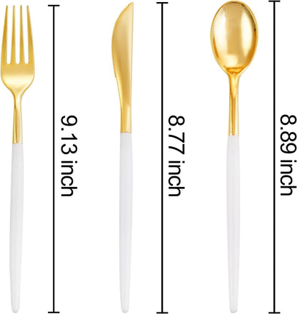 SUT 150Pcs Silver Plastic Silverware, Silver Disposable Cutlery, Heavy Duty Disposable Silverware, Plastic Utensils Include 50 Plastic Forks, 50 Plastic Spoons, 50 Plastic Knives
