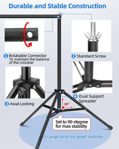 Hemmotop Backdrop Stand 10x8ft (WxH), Photography Background Stand for Parties, Adjustable Photo Backdrop Stands Kit for Wedding, Photo Booth, Party, Decoration, Balloon, Projector Screen