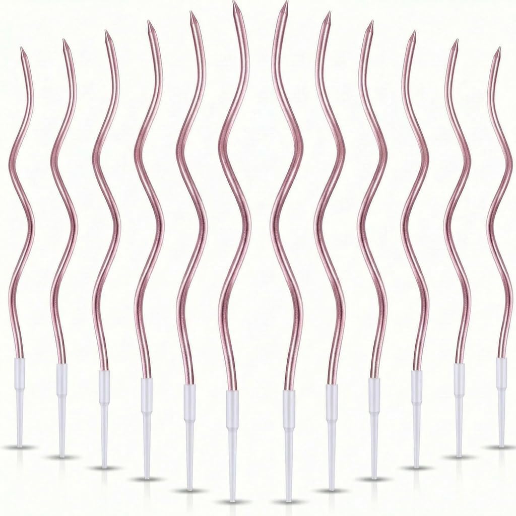 12-Count Spiral Birthday Candles, Long Twisty Gold Party Candles with Candle Holders, Long Burning for Weddings, Birthdays, Party Decorations, Cupcakes, Anniversary and Meetups (Gold)
