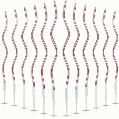 12-Count Spiral Birthday Candles, Long Twisty Gold Party Candles with Candle Holders, Long Burning for Weddings, Birthdays, Party Decorations, Cupcakes, Anniversary and Meetups (Gold)
