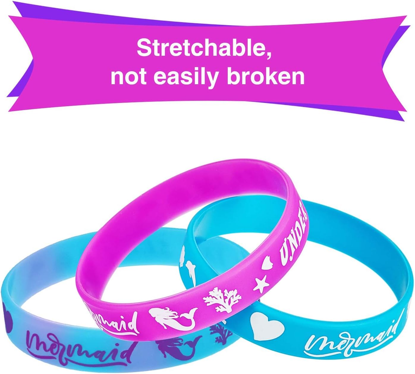 Gejoy 30 Pieces Mermaid Party Favors Mermaid Silicone Wristband Bracelet Under The Sea Parties Wristband Birthday Favors Under The Sea Party Supplies