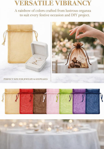Hopttreely 100PCS Premium Sheer Organza Bags, White Wedding Favor Bags with Drawstring, 4x4.72 Jewelry Gift Bags for Party, Jewelry, Christmas, Mother's Day, Festival, Bathroom Soaps, Makeup Organza Favor Bags