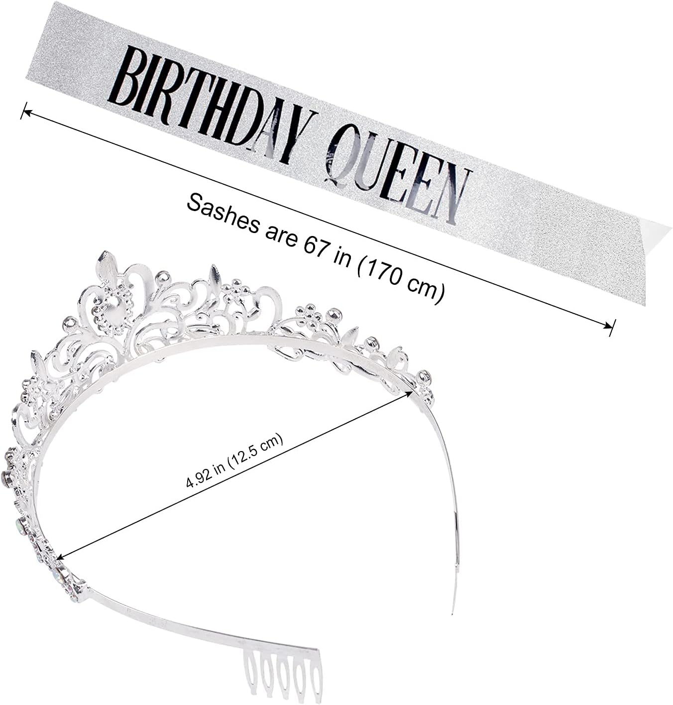 COCIDE Birthday Queen Sash & Rhinestone Tiara Set Gold Happy Birthday Crowns for Women Party Decoration Kit Rhinestone Headband for Women Glitter Crystal Hair Accessories for Cake Topper