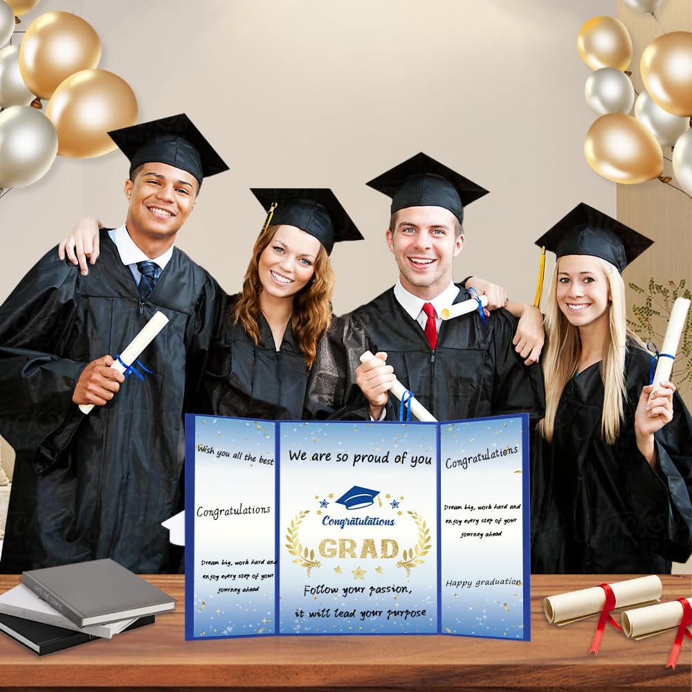 Graduation Guest Book Party Decorations-Blue Gold Graduation Guest Book Alternative Graduation Signature Congrats for 2026 College High School Graduation Party Decorations Unique Graduation Gifts