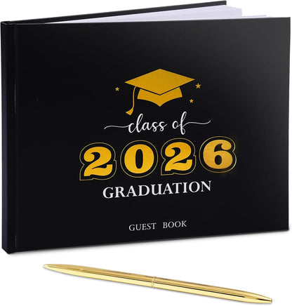 Graduation Guest Book, Class of 2026 Graduation Guest Book with Pen, Hardcover Guest Sign in Book, Memory Scrapbook, Graduation Decorations, Grad Party Supplies for High School，College (Blue)