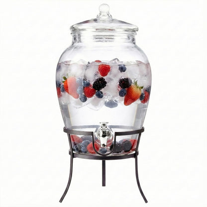 Style Setter Beverage Dispenser Cold Drink Dispenser w/ 3-Gallon Capacity Glass Jug, Metal Stand & Leak-Proof Acrylic Spigot Great for Parties, Weddings & More