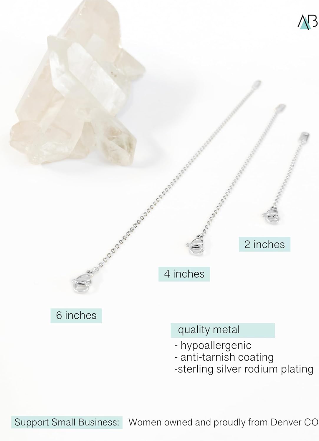 Altitude Boutique 18k Gold Plated Necklace Extenders Delicate Necklace Extender Chain Set for Women 3 Piece Set, Extensions 2", 4", 6" Inches Hypoallergenic in Gold, Rose Gold, or Silver