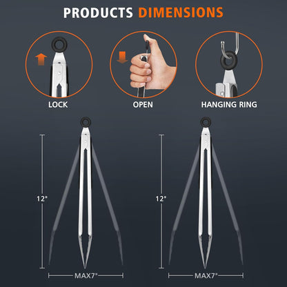 Hotec Stainless Steel Kitchen Tongs, Set of 2-9", Locking Metal Food Tongs for Cooking, Serving, BBQ, Grill Non-Slip Grip