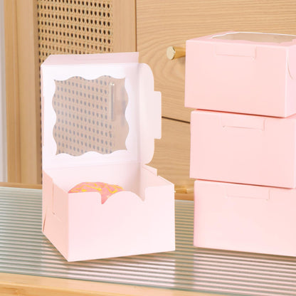 150pcs White Small Cake Box,4x4x2.5 Inch Bakery Boxes with Window,gift boxes bulk for Mini Cake Pastry Dessert Strawberries Chocolates Cupcakes with Stickers