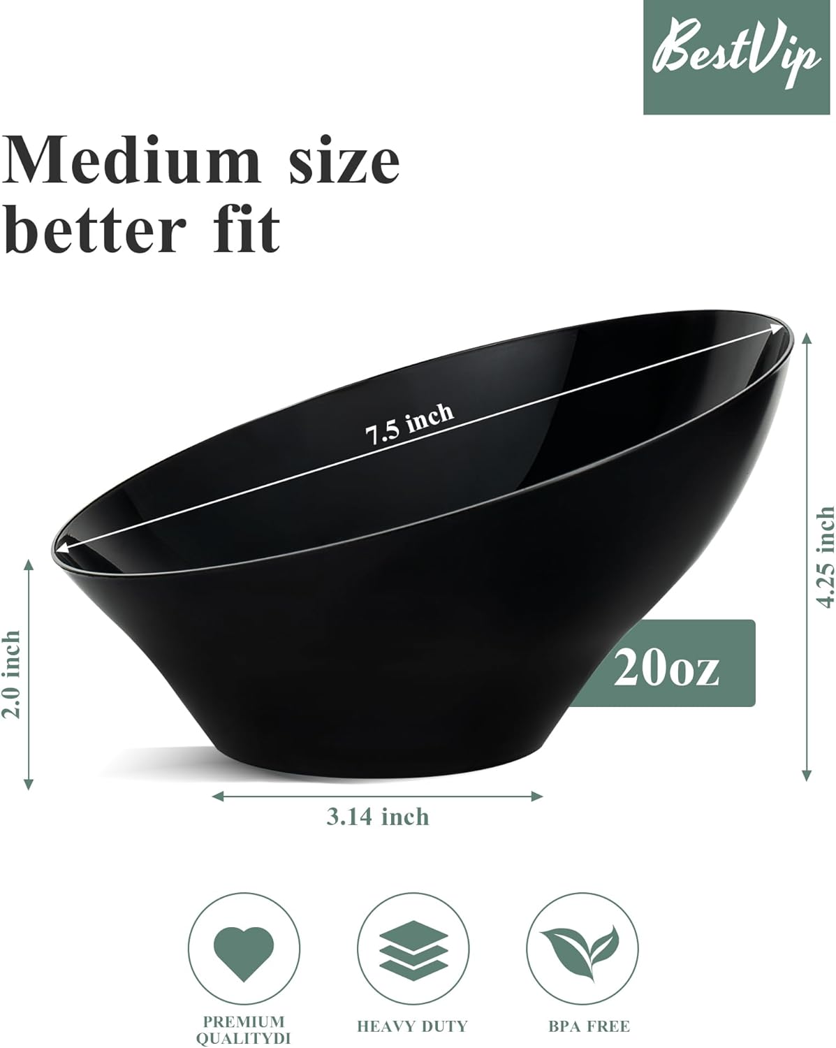 BESTVIP 54oz Clear Plastic Serving Bowls for Party - 12 Pack Angled Disposable Serving Bowls, Party for Chips, Snacks, Fruit, Salad - Bowls for Parties, Daily Use, Catering, Christmas