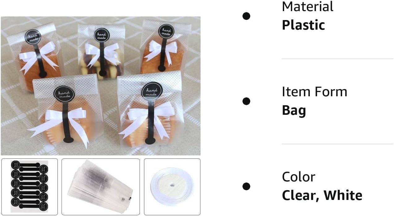 Self Adhesive Cookie Cellophane Treat Bags with Seal 4x4 Inches, 4 Mils Self Sealing Resealable Plastic Packaging Bags with Thank You Labels for Gift Giving Party Favor Bakery Candy Chocolate 100 Pcs