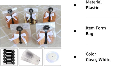 Self Adhesive Cookie Cellophane Treat Bags with Seal 4x4 Inches, 4 Mils Self Sealing Resealable Plastic Packaging Bags with Thank You Labels for Gift Giving Party Favor Bakery Candy Chocolate 100 Pcs