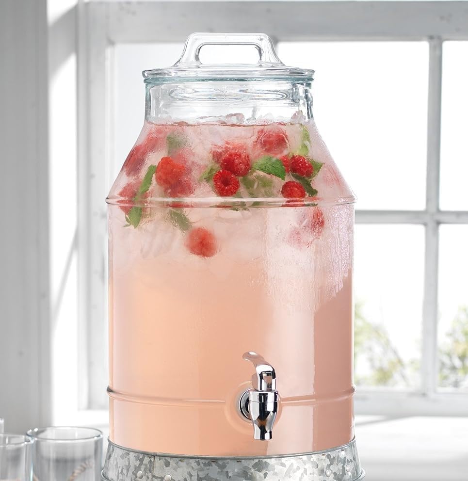 1.5 Gallon Glass Drink Dispenser for Parties 3 PACK Beverage Dispensers with Stand, Glass Water Jug Dispenser, with 18/8 Stainless Steel Spigot, Great for Party, Wedding, Picnic, BBQ Wicker Design