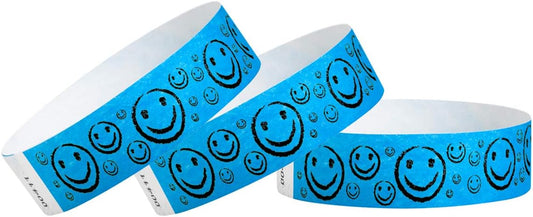 500 WristCo Yellow Smiley Face Tyvek Wristbands for Events - ¾” x 10” - Waterproof Recyclable Comfortable Tear Resistant Paper Bracelets Wrist Bands for Concerts Festivals Admission Party