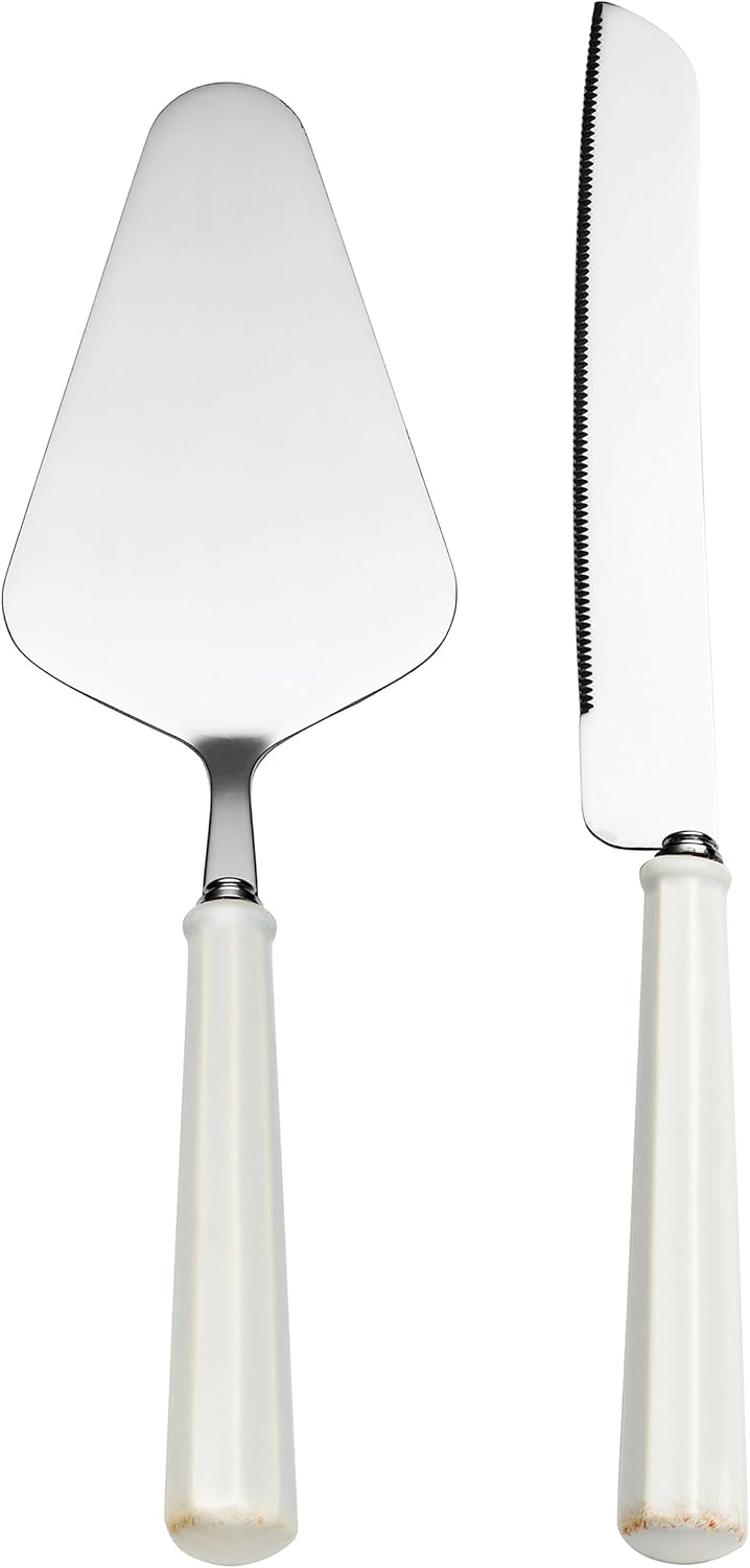 Lenox Silverware Serving Set, French Perle Scallop 2-Piece Dessert Set, Stainless Steel, Handwash Only, Cake Knife And Cake Server, Serving Utensils, Dessert Serveware, Home, Kitchen (Silver, 2 Piece)