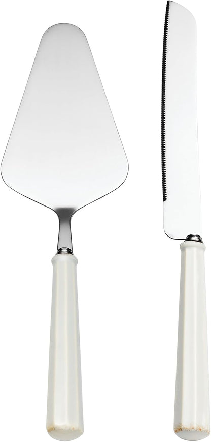 Lenox Silverware Serving Set, French Perle Scallop 2-Piece Dessert Set, Stainless Steel, Handwash Only, Cake Knife And Cake Server, Serving Utensils, Dessert Serveware, Home, Kitchen (Silver, 2 Piece)