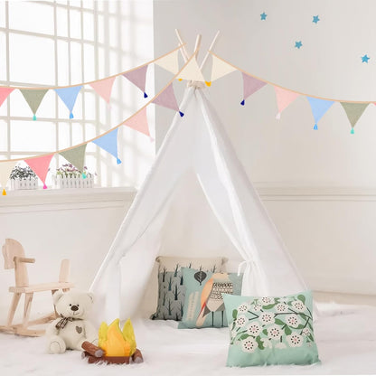 G2PLUS Cotton Fabric Bunting Banner, 9Ft Green Triangle Pennant Banner Flag, 12pcs Double-Sided Bunting Garland with Tassels for Birthday, Nursery, Baby Shower, Classroom Hanging Decor