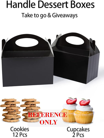 Happyhiram 50 Pcs Party Treat Boxes - White, 6 Inch Candy Boxes with Handle - Paper Cookie Gift & Snack Goodie Bags for Kids Birthday, Baby Shower, Wedding