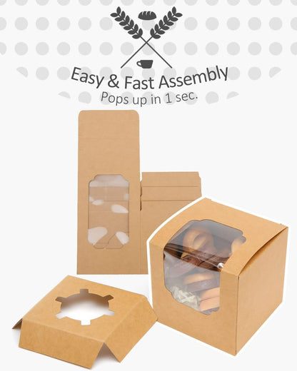qiqee 60-Packs Cupcake Boxes Auto-pop up Individual Cupcake Container White 3.5" x 3.5" x 3.5" Single Cupcake Boxes