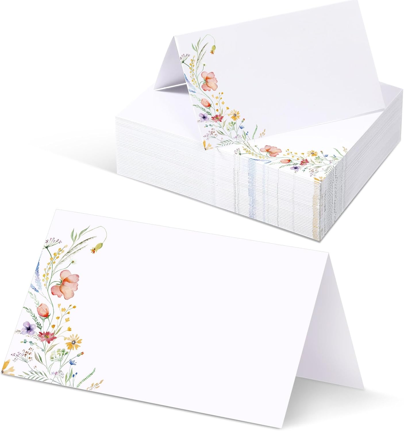 Sinload 120 Pcs Watercolor Wildflower Place Cards Tented Seating Floral Place Blank Table Name Cards Signs Folding for Party Bridal Shower Dinner