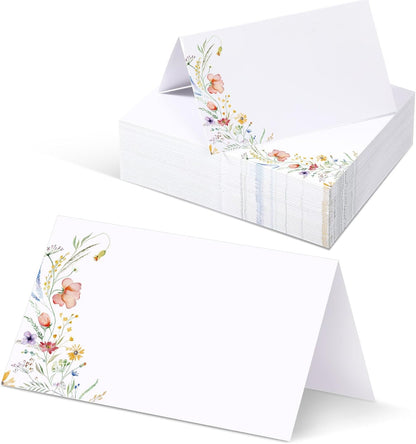 Sinload 120 Pcs Watercolor Wildflower Place Cards Tented Seating Floral Place Blank Table Name Cards Signs Folding for Party Bridal Shower Dinner