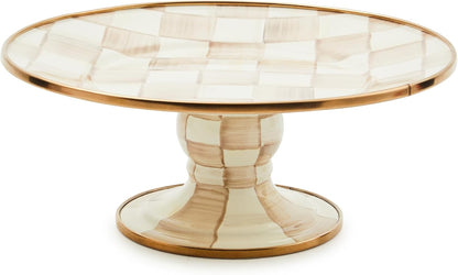 MACKENZIE-CHILDS Enamel Pedestal Platter, Round Cake Stand, Large, Black-and-White Courtly Check