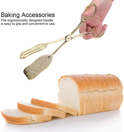 Gold Serving Tongs, Zinc Alloy Bread Clip Salad Pastry Food Tongs Lightweight Cake Astry Tong Kitchen Serving Clip for Serving Food Bread Cake, 23cm/9.1inx5cm/2.0in (1PCS, Gold)